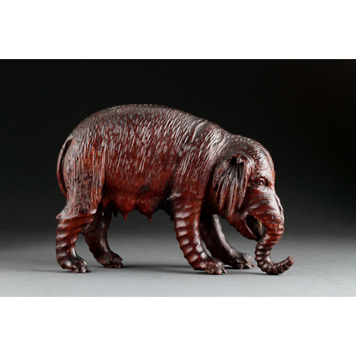 South German Bavarian Oberammergau Carved Pinewood Sculpture of a Female Elephant